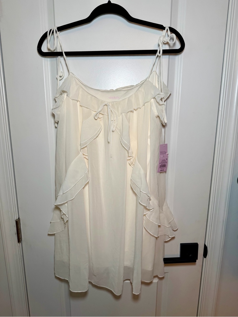 wild fable Cream Ruffle Tie-Shoulder Mini Dress